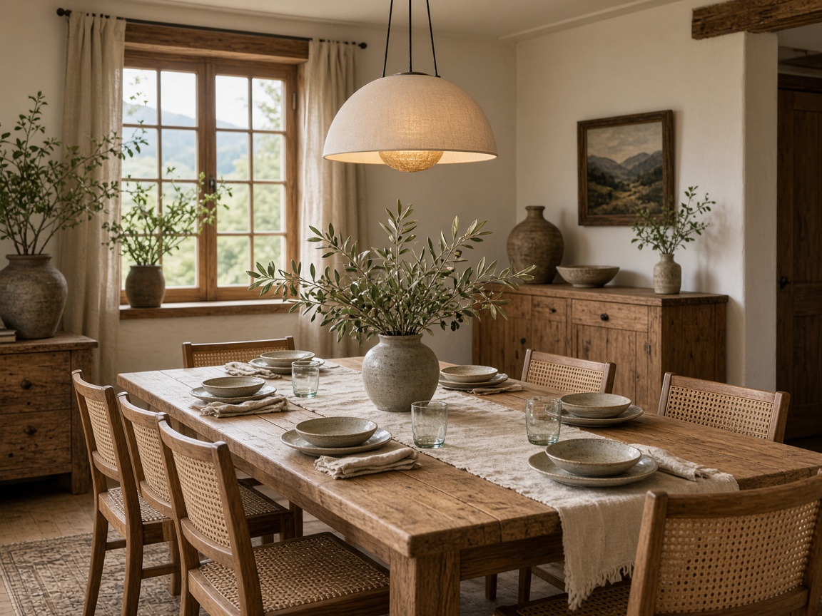 Esszimmer mit langem Holztisch